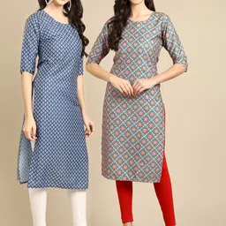 KALINI Women Blue Floral Printed Block Print Handloom Crepe Kurta-image-83