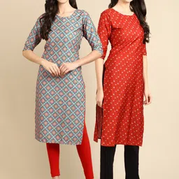 KALINI Set of 2 Women Printed Block Print Handloom Crepe Straight Kurta-18