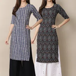 KALINI Women Black & Grey Ethnic Motifs Printed Crepe Pack of 2 Kurta-picture-15