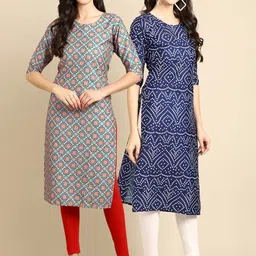 KALINI Women Set Of 2 Blue & Grey Ethnic Motifs Printed Crepe Kurta-picture-10