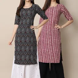 KALINI Pack Of 2 Women Black & Red Printed Crepe Kurta-43