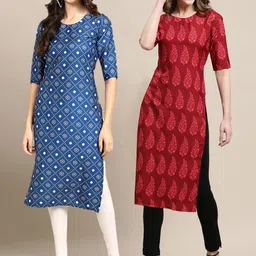 KALINI Women Multicoloured Ethnic Motifs Printed Block Print Handloom Crepe Kurta-image-92