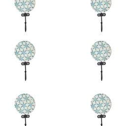 IndianShelf White & Blue 6 Pieces Floral Printed Resin Wall Hooks-38