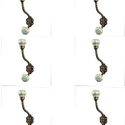 IndianShelf Bronze-Toned & White 6 Pieces Abstract Printed Ceramic Robe Wall Hooks-29