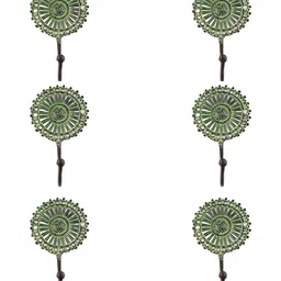 IndianShelf Green & Black 6 Pieces Floral Brass Wall Hooks-image-35