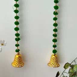 PLAYFUL STITCHES Green & God Toned 2 Piecss Door Hanging Pom Pom with Bell Toran-image-58