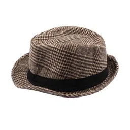 The Tie Hub Men Brown & Black Checked Fedora Hat-picture-11