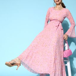 Berrylush Women Floral Print Round Neck Fit & Flare Maxi Dress-image-9