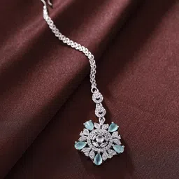 Priyaasi Silver-Plated American Diamond Studded Maang Tikka Head Jewellery-image-15