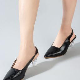 Denill Textured Pointed Toe Block Heels-4