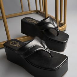 Shoetopia Black Wedge Heels-43