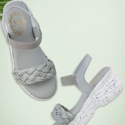 madam glorious Grey Braided Straps Wedge Heels-38