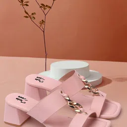 TWIN TOES Pink Embellished Party Block Heels-12