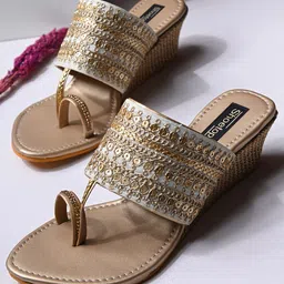 Shoetopia Women Gold-Toned Solid Heels-50