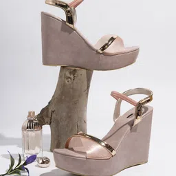 Shoetopia Peach-Coloured Wedge Heels-10