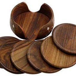Saim Handicrafts Handmade Wooden Lotus Tea Coaster with Half Barrel Shape Stand (3.5 Inch) - Set of 6 image 4