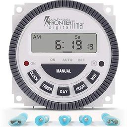 EuroControls Frontier TM619-2 30 Amps Digital Programmable Timer 5 Pin Volt-Free Countdown Program Replaceable Battery X2 Voltage Circuit - ABS (White and Grey) image 1