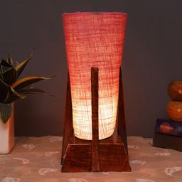 Devansh Pink & Brown Jute Conical Wooden Table Lamp-40