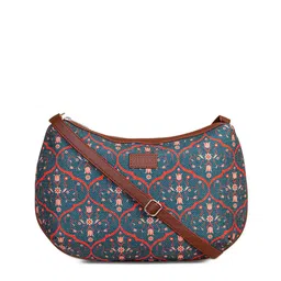 ZOUK Navy Blue Ethnic Motifs Printed Structured Hobo Bag image 1