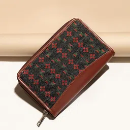 ZOUK Women Black & Red Floral Printed Zip Around Wallet with SIM Card Holder image 1
