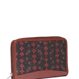ZOUK Women Black & Red Floral Printed Zip Around Wallet with SIM Card Holder image 3