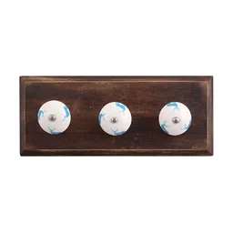 Indianshelf Brown & Turquoise Blue Printed Wood Wall Hooks Key Holder-38