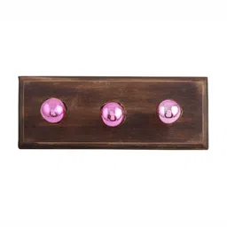 Indianshelf Pink & Brown Round Wooden Wall 3 Hooks Key Holder-image-59