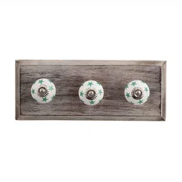 Indianshelf White & Green Star Wooden Wall 3 Hooks Key Holder-1