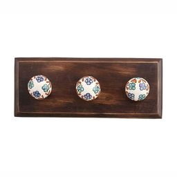 Indianshelf Brown & Green Floral Printed Wooden Wall Hooks Key Holder-image-78