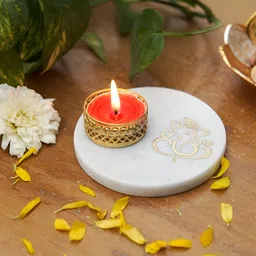 HOMEARTE White Printed Marble Tea Light Candle Holder-image-94