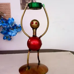 INDIA MEETS INDIA Gold Toned & Red Brass Candle Holder-image-94