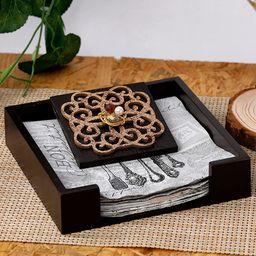 COCKTAIL Brown Textured Wooden Tissue Box Holder-1