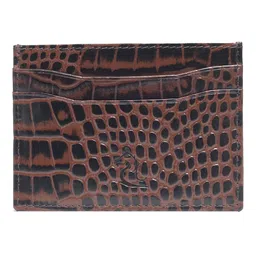 Kara Unisex Coffee Brown Leather Croc Textured Card Holder-13