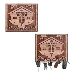 Kuber Industries 2-Pcs Dark & Light Brown Sweet Home MDF 5-Hooks Key Stand For Wall-6