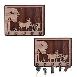 Kuber Industries 2-Pcs Dark & Brown Bullock Cart MDF 5-Hooks Key Stand For Wall-3