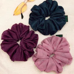 Arendelle Women Navy Blue & Burgundy Set of 3 Ponytail Scrunchies-95