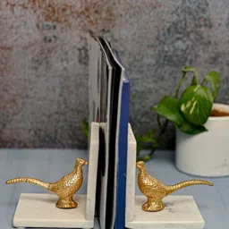 HOMEARTE Set Of 2 White Marble Bird Bookend Decorative Holders-33