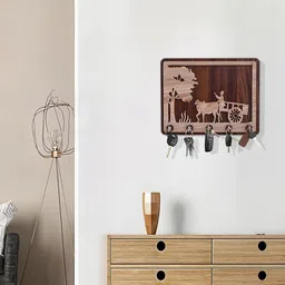 Kuber Industries Dark & Light Brown Bullock Cart MDF 5-Hooks Key Stand For Wall image 4