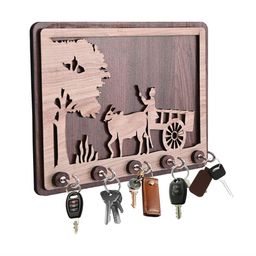 Kuber Industries 2-Pcs Dark & Brown Bullock Cart MDF 5-Hooks Key Stand For Wall image 5