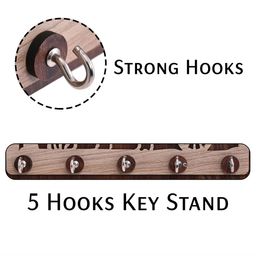 Kuber Industries Dark & Light Brown Bullock Cart MDF 5-Hooks Key Stand For Wall image 3