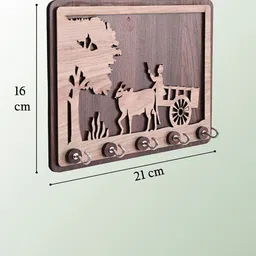 Kuber Industries 2-Pcs Dark & Brown Bullock Cart MDF 5-Hooks Key Stand For Wall image 3