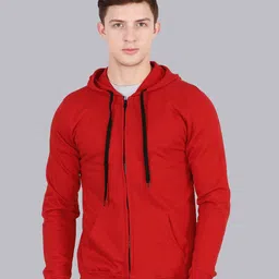 Fleximaa Men Red Hooded Sweatshirt-image-29