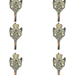 IndianShelf Gold-Toned 6 Pieces Brass Floral Cloth Hangers Key Hooks-10