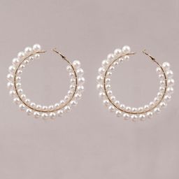 FIMBUL Pearl Beaded Circular Hoop Earrings-image-54