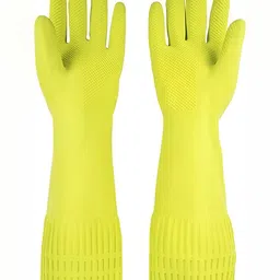 RBGIIT Lime Green 1 pair Rubber Waterproof Multi-Purpose Elbow-Length Cleaning Gloves-image-14