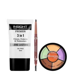 Insight Cosmetics Pro Concealer Palette + Eyebrow Pencil + 3 In 1 Oil Free Primer Combo-15