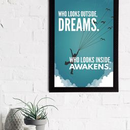 eCraftIndia White & Blue Who Looks Outside, Dreams Who Looks Inside, Awakens Quote Matt Painting-picture-34