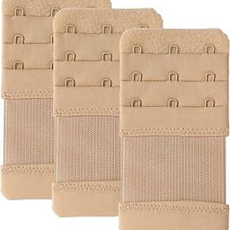 Bra Extender 3-Hook, 3 Pack, Beige, Elastic Band Bra Strap Extension, Multiple Rows image 1
