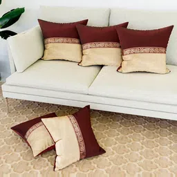 Kuber Industries Maroon & Cream 5 Pieces Cushion Covers-54