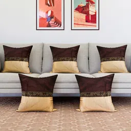 Kuber Industries Brown & Beige 5 Pieces Cushion Covers-73